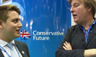 John Harris talks to a young member at Conservative party conference