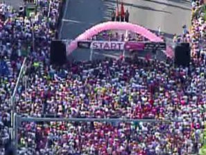 Chopper 4 flew over the start of the Susan G. Komen Race for the Cure October 19, 2013. (Source: CBS4)