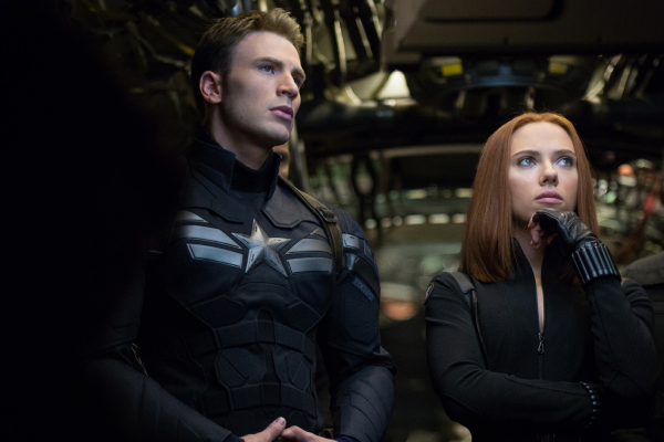 Chris Evans as Steve Rogers (Captain America), left, and Scarlett Johansson as Natasha Romanoff (Black Widow) in "Captain America: The Winter Soldier." (Marvel)