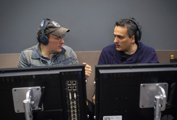 Directors Anthony Russo, left, and Joe Russo on the set of "Captain America: The Winter Soldier." (Marvel)