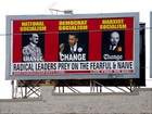A tea party billboard in Iowa portrayed President Barack Obama as something more than liberal. AP