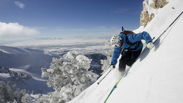 Picture of a skier on the Banana Chute in Mount Ogden, Utah