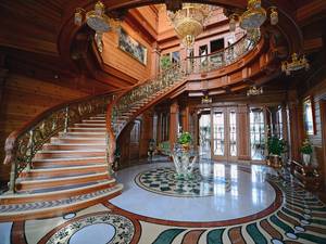 A staircase winds up in a view of a room inside President Viktor Yanukovych's Mezhyhirya estate, which he abandoned as further evidence of his corrupt behaviour continues to surface from the incriminating documents found at his mansion