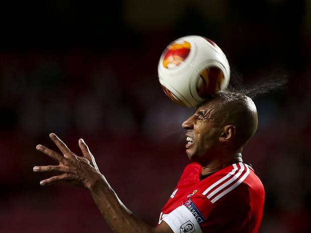 Benfica player Luisao in action during the UEFA Europa League Round of 32 second leg match between Benfica Lisbon and PAOK Thessaloniki at Luz Stadium in Lisbon, Portugal