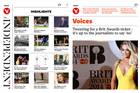 The innovative Highlights page and the Voices index on the new Independent app, now available on iPad