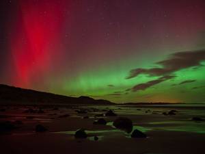 28 February 2014: The northern lights as they are commonly known at Embleton Bay in Northumberland