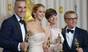 Daniel Day-Lewis, Jennifer Lawrence, Anne Hathaway, and Christoph Waltz at the 2013 Oscars - the four winners will be presenting awards on Sunday