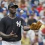 Michael Pineda is unhappy after allowing run to score on a wild pitch, but he improves chances to land fifth-starter job with a strong six-inning performance Sunday against Jays.  AP