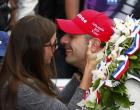 
	KV Racing Technology driver Tony Kanaan of Brazil kisses his wife Lauren after winning the 97th running of the Indianapolis 500 at the Indianapolis Motor Speedway in Indianapolis, Indiana, May 26, 2013. REUTERS/Jeff Haynes (UNITED STATES - Tags: SPORT MOTORSPORT)
