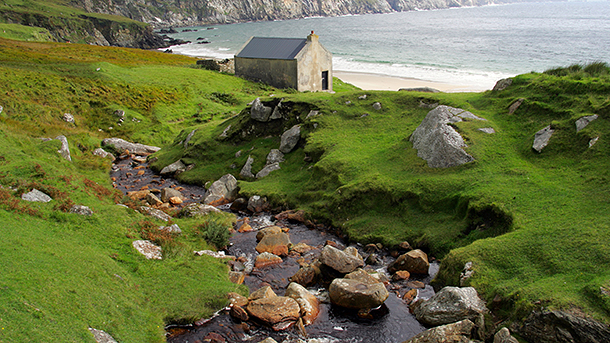 Picture of a stone cottage on coast near Keel, Ireland