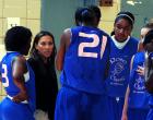 Maria Harper, wife of former NBA star Ron Harper, talks to her team, Ring City, at Rose Classic.
