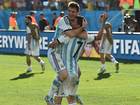 Angel di Maria celebrates his goal with Lionel Messi