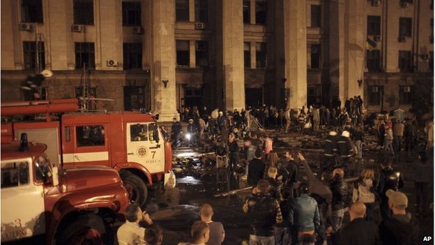 Aftermath of fire at trade union building in Odessa (2 May 2014)