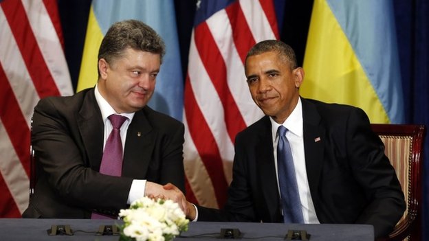 Ukraine President-elect Petro Poroshenko and US President Barack Obama in Warsaw, 4 June 2014. 