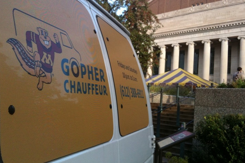 A Gopher Chauffeur van near Northrop Auditorium.