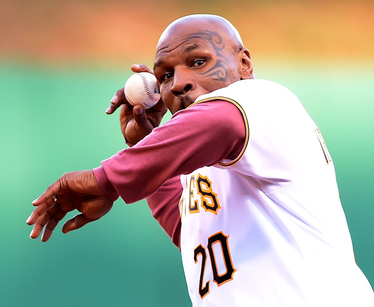 Iron Mike Tyson throws out the first pitch as the Pirates take on the Brewers at PNC Park on Thursday, April 17, 2014. 
&#8212;Peter Diana/Post-Gazette