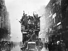 Crowds in London celebrate the end of hostilities in 1918