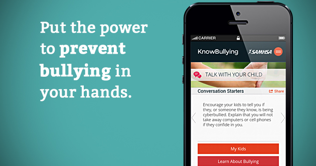 Put the power to prevent bullying in your hands. Smartphone shows application. KnowBullying.