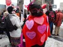On Valentine's Day 2013, a rally in Montreal's Victoria Square to protest against sexual violence.