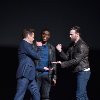 Robert Downey Jr., Chris Evans and Chadwick Boseman at event of Black Panther