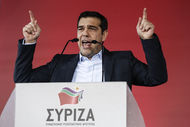 Alexis Tsipras, leader of the Syriza party, speaks to supporters during a pre-election rally.