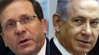 A combination picture shows Isaac Herzog (left), co-leader of the centre-left Zionist Union party, and Israeli Prime Minister Benjamin Netanyahu (right)
