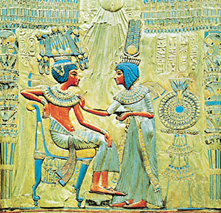 New Kingdom: King Tutankhamen and Queen Ankhesenamen in typical dress