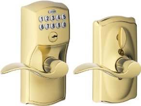 Schlage FE595 CAM 505 16-234 10-027 Camelot By Accent Keypad Lever With Flex Lock, Bright Brass