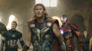 Hulk (Mark Ruffalo), Captain America (Chris Evans), Thor (Chris Hemsworth), Iron Man (Robert Downey Jr.), Black Widow (Scarlett Johansson), and Hawkeye (Jeremy Renner).