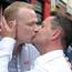 Aengus Mac Grianna kisses his partner Terry Gill as they celebrate the Yes Vote in Dublin Credit: Damien Eagers