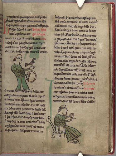 The court judge as depicted in a Latin text of the Laws of Hywel Dda, Peniarth MS 28, f. 4r
