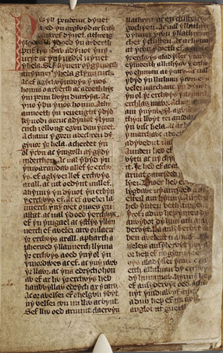 The beginning of the tale of Pwyll, Prince of Dyfed in The White Book of Rhydderch, Peniarth MS 4, f. 1r