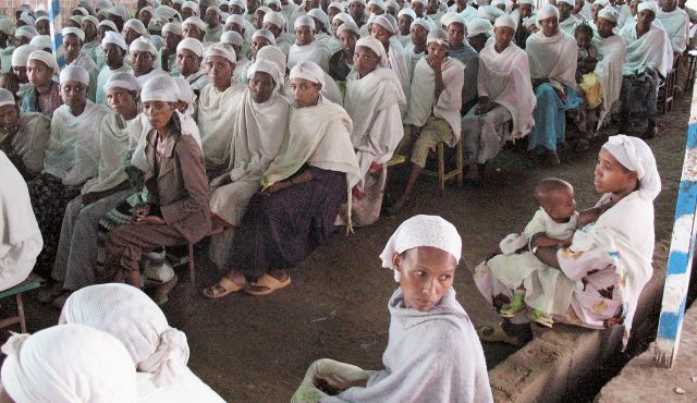 Members of the Falashmura community in Ethiopia last month, waiting to immigrate to Israel. 