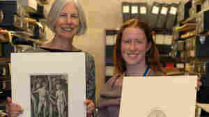 Boston Public Library President Amy Ryan, left, and Conservation Officer Lauren Shott hold the recovered prints by Albrecht Durer and Rembrandt van Rijn.