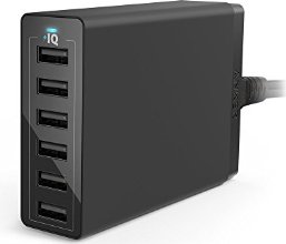 Anker PowerPort 6 (60W 6-Port USB Charging Hub) Multi-Port USB Charger for Apple iPhone 6 / 6 Plus, iPad Air 2 / mini 3, Samsung Galaxy S6 / S6 Edge and More  - Retail Packaging-Black