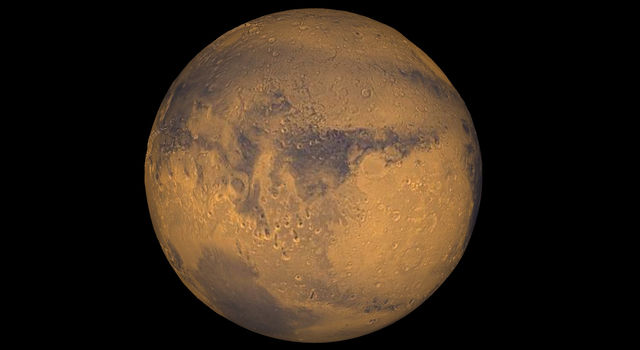 Mars true-color globe showing Terra Meridiani.