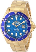 Invicta Pro Diver Men's Quartz Watch with Blue Dial  Analogue display on Gold Stainless Steel Plated Bracelet 14357