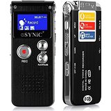 ESYNiC Rechargeable 8GB Steel Digital Voice Sound Phone Recorder Dictaphone MP3 Player Audio Record Black Color with Built-in Lithium Battery