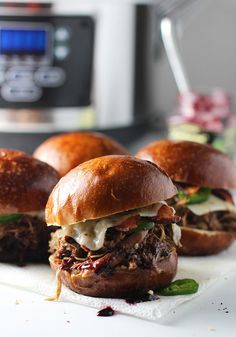 Slow-Cooker Blackberry Jalapeño Chicken Sandwiches — a fruity spin on bbq chicken sandwiches that's made in a crockpot, via @cookingforkeeps