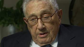 Former US Secretary of State Henry Kissinger talking to Sky News