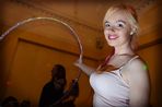 Rachael Anne Roberts tries out the hula hoop workshop at the burlesque festival