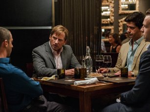 Still of Steve Carell, Hamish Linklater, Jeremy Strong and Rafe Spall in The Big Short (2015)