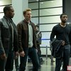 Still of Chris Evans, Anthony Mackie and Chadwick Boseman in Captain America: Civil War (2016)