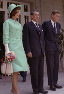 Jacqueline Kennedy made a state visit to Mexico with the President in June 1962; they flank Mexico's president. (JFKL)