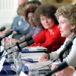 Nancy Reagan speaks at a White House Conference on Drug Abuse and Families, 1982. (Reagan Library)