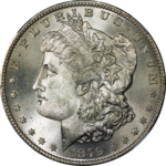 Obverse of an 1879 Morgan dollar