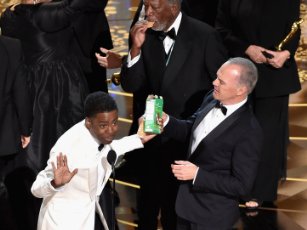 Morgan Freeman, Michael Keaton and Chris Rock at event of The Oscars (2016)