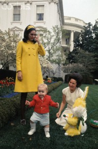 Lady Bird Johnson in the rose garden with her grandson Patrick Lyndon Nugent and an Easter Bunny. and her daughter Lynda Bird Robb, 1968. (Corbis)