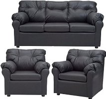 FabHomeDecor Elzada FHD199 Five Seater Sofa Set 3-1-1 (Black)