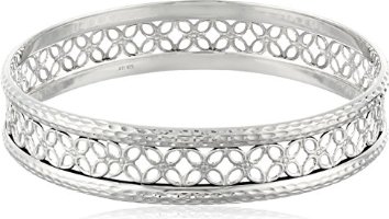 Sterling Silver Diamond Cut Flower Chanel Bangle Bracelet